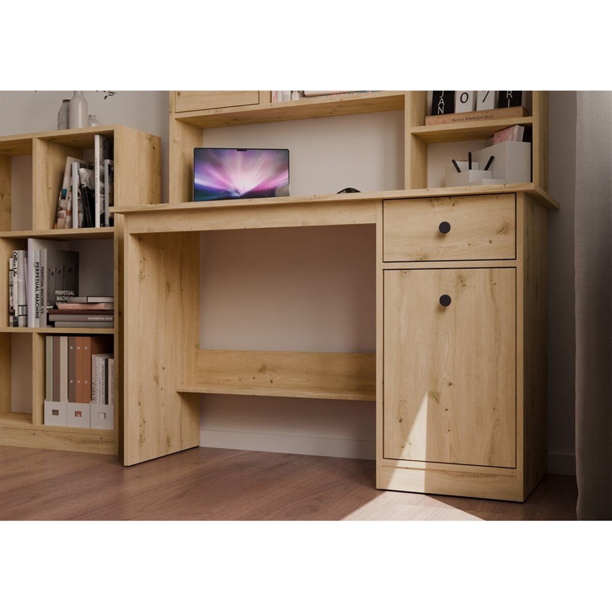 Biurko CHESTER dąb artisan 120x45x75 cm szuflada szafka 1 szt.