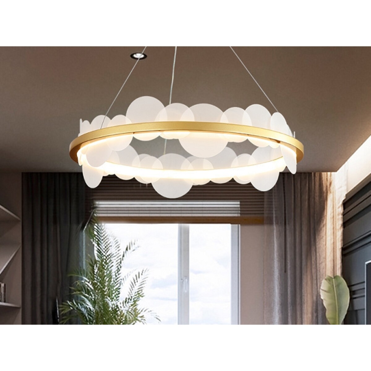 Lampa Wisząca Nube 75W LED Mosiądz Biały 60 cm