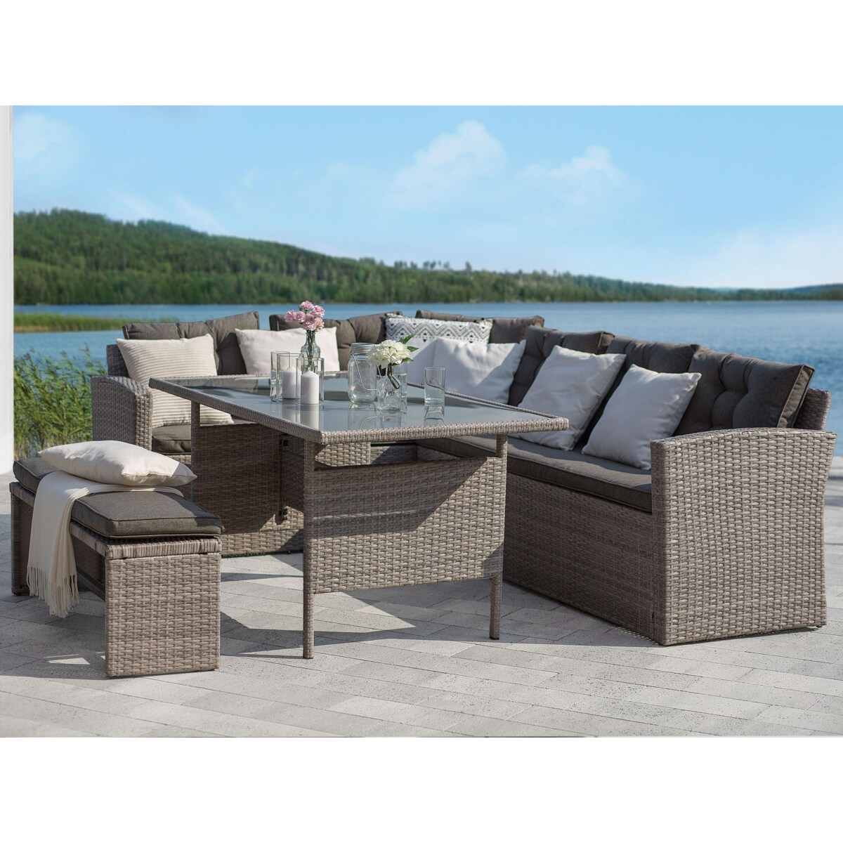 Stół ogrodowy z technorattanu 145 x 80 cm szary VITERBO