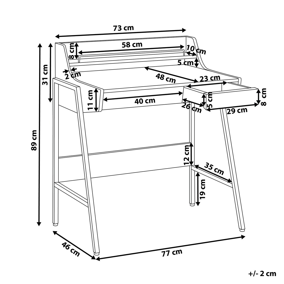Biurko z nadstawką BROXTON 77 cm 46 cm Biały