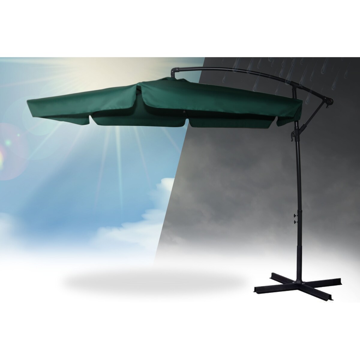 Parasol ogrodowy składany z wysięgnikiem 6 segmentów ø350cm zielony Plonos