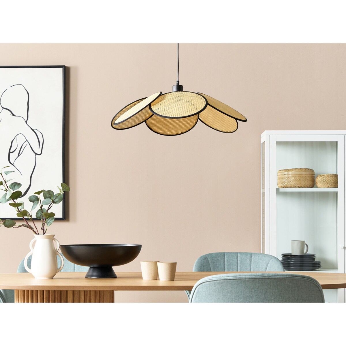 Lampa wisząca rattanowa naturalna z czarnym MEROO