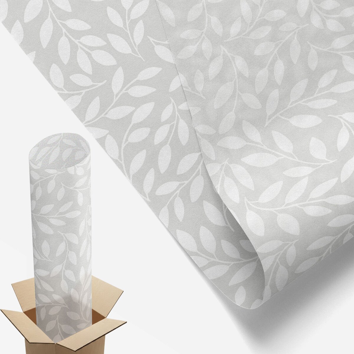 Folia okienna dekoracyjna - Subtelne liście na szarym tle - 100x146 cm
