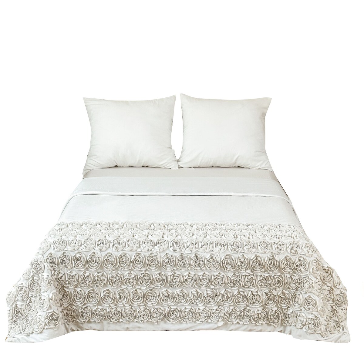 komplet pościeli "bella rosa" z aplikacją 3d róże mikrofibra 200x220 | biały