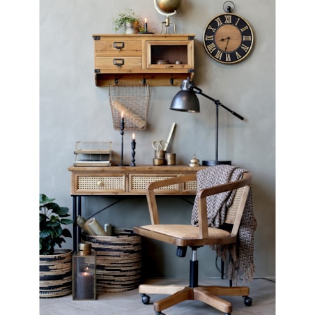 Krzesło biurowe retro z podłokietnikami i plecionką wiedeńską