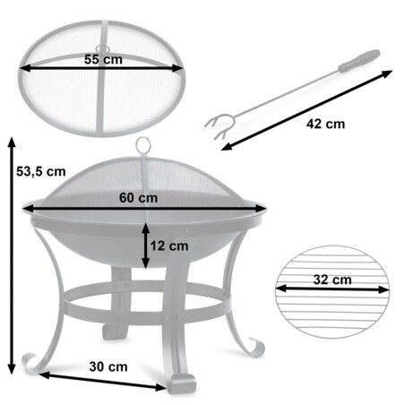 Palenisko ogrodowe z pokrywą uchwytami na ognisko grill 60cm Berdsen