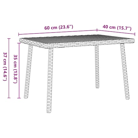 vidaXL Stolik kawowy ogrodowy prostokątny szary 60x40x37 cm polirattan