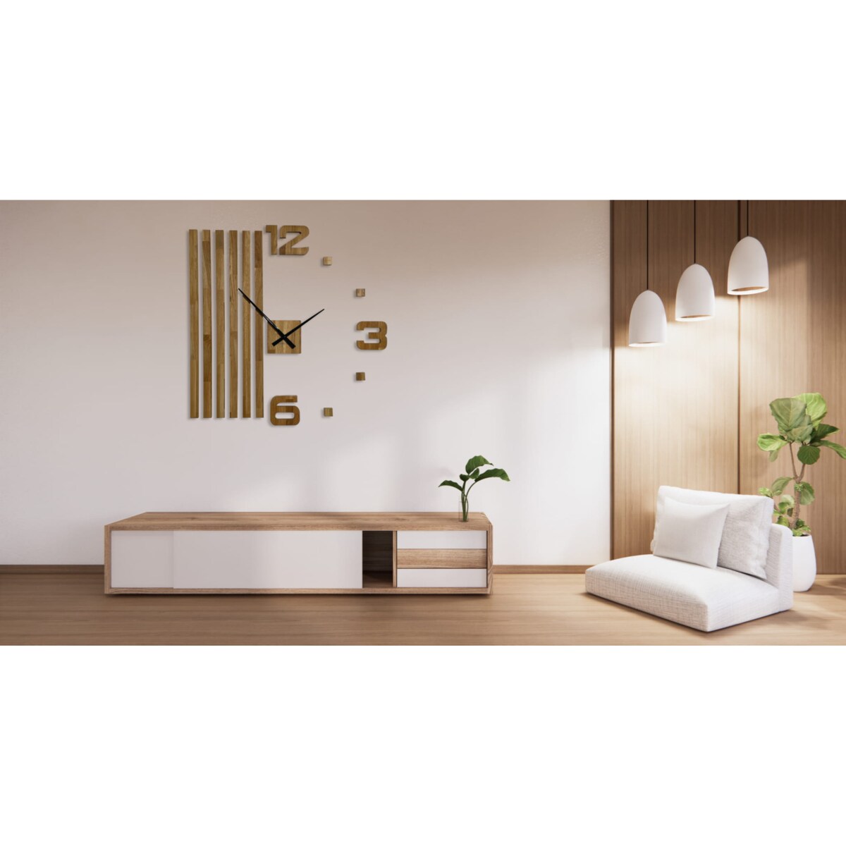 Drewniany zegar ścienny dębowy LAMELE 100cm