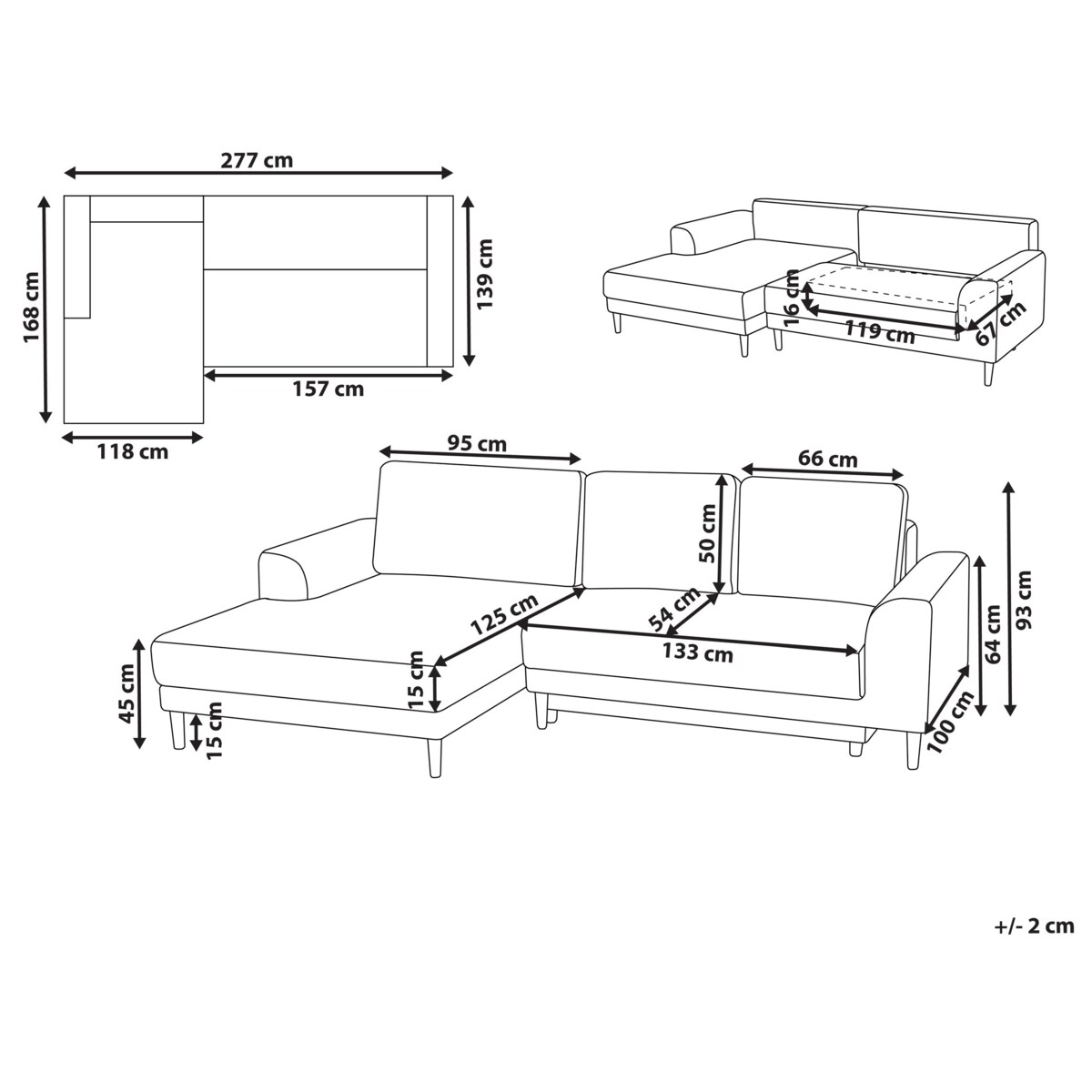 Narożnik rozkładany dla 3 osób NUBORG Szenil Jasnobrązowy Prawostronny