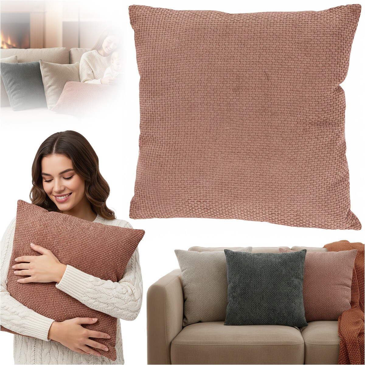 Poduszka Z Wkładem Ozdobna Jesienna Dekoracyjna 45X45 Cm Czerwona