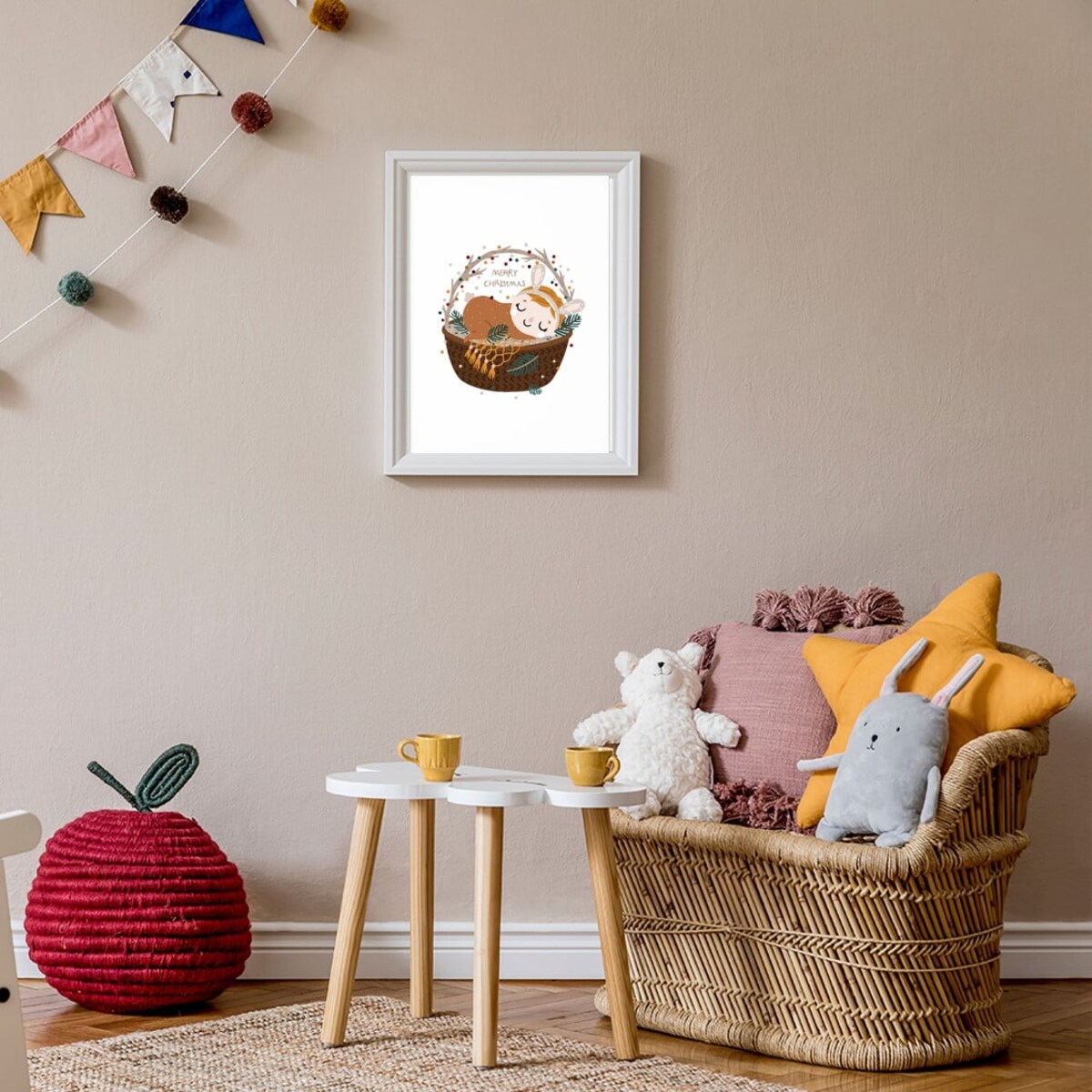 Poster Story, Plakat, Obraz - Słodki Jelonek w Słodkim Koszyczku, wymiary 50 x 70 cm