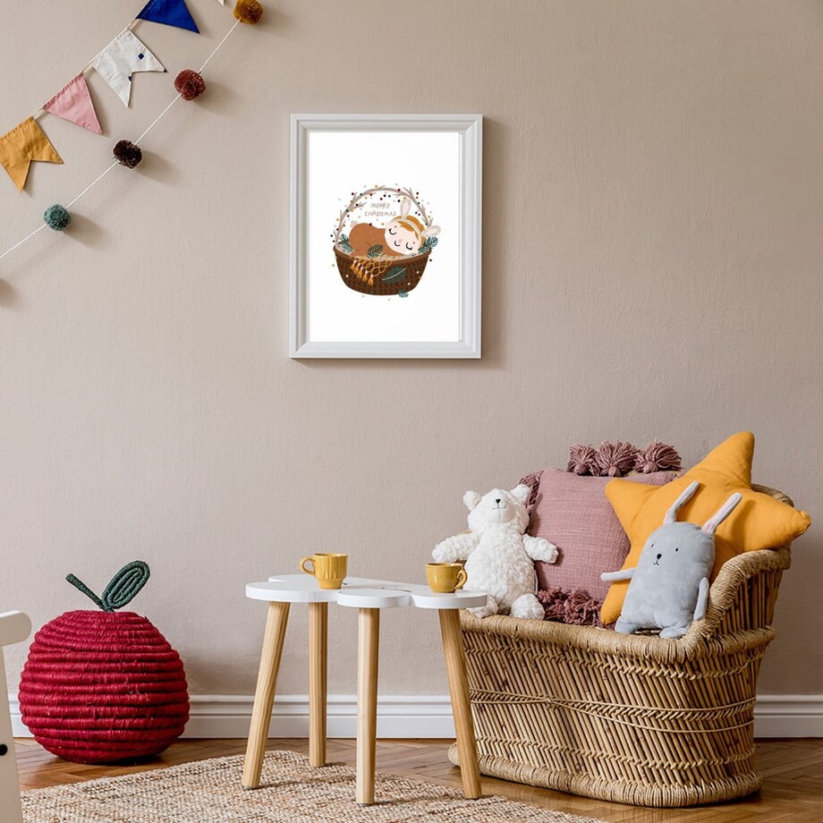 Poster Story, Plakat, Obraz - Słodki Jelonek w Słodkim Koszyczku, wymiary 50 x 70 cm