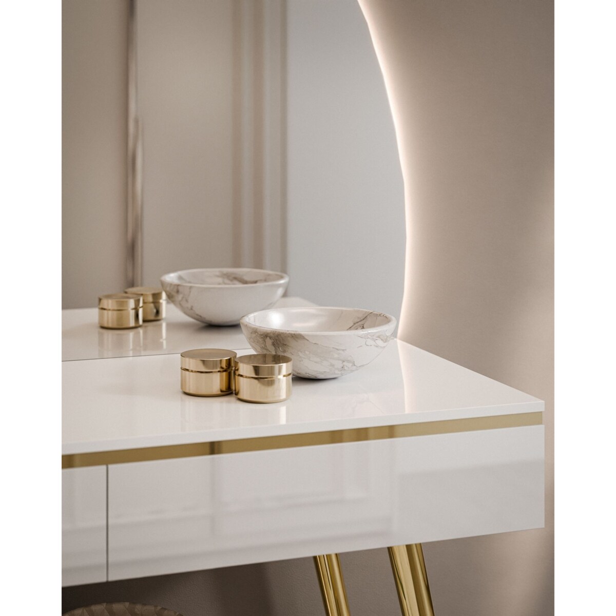 Toaletka AURORA-SQ biały połysk z lustrem prawym