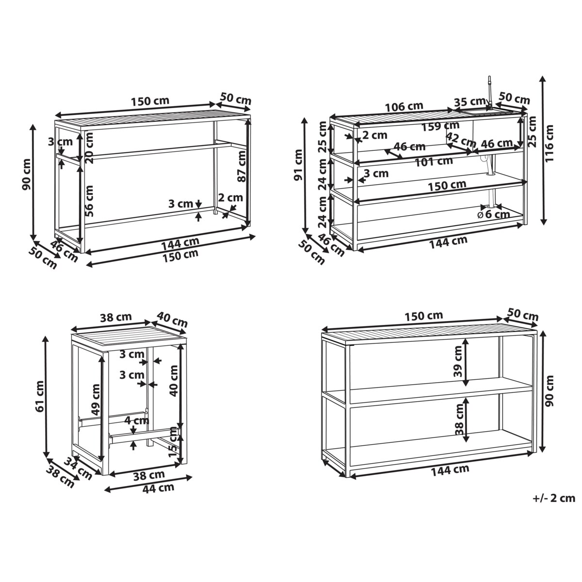 Kuchnia ogrodowa ze stołem barowym i zlewem czarna z jasnym drewnem AVETRANA
