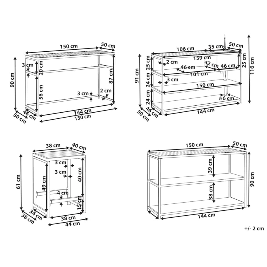 Kuchnia ogrodowa ze stołem barowym i zlewem czarna z jasnym drewnem AVETRANA