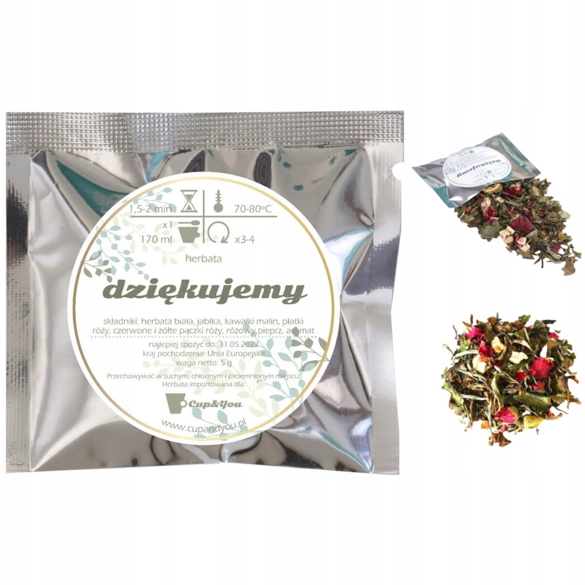 Herbata biała DZIĘKUJEMY 100x 5g na ŚLUB WESELE KOMUNIĘ prezent upominek