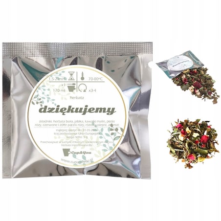 Herbata biała DZIĘKUJEMY 100x 5g na ŚLUB WESELE KOMUNIĘ prezent upominek