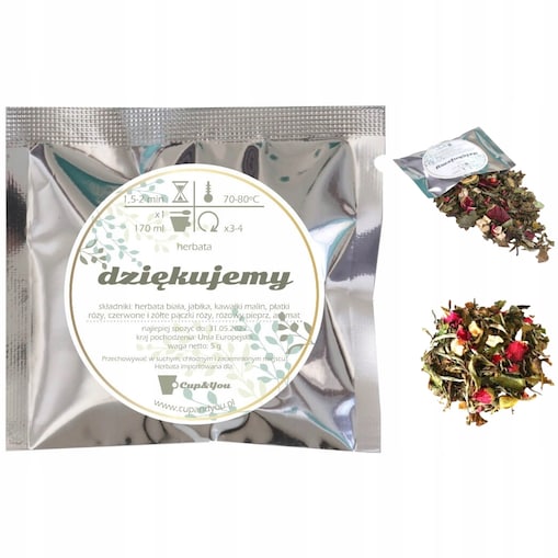 Herbata biała DZIĘKUJEMY 100x 5g na ŚLUB WESELE KOMUNIĘ prezent upominek