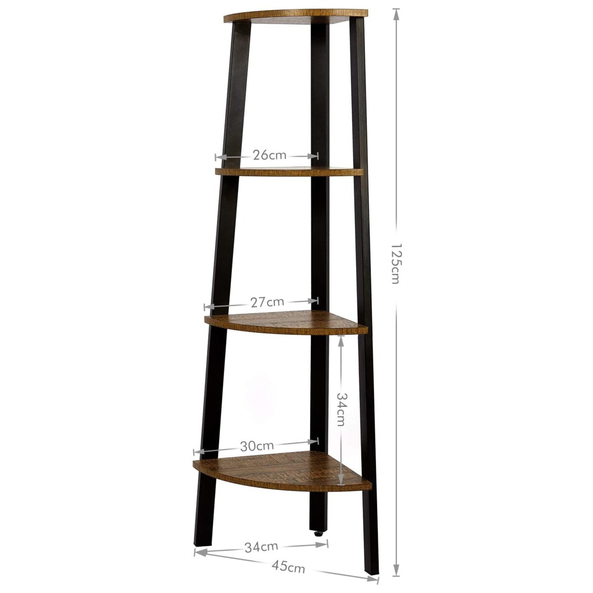 Regał Narożny Półka 45X34X125 Cm Rustykalny Brąz, Czarny