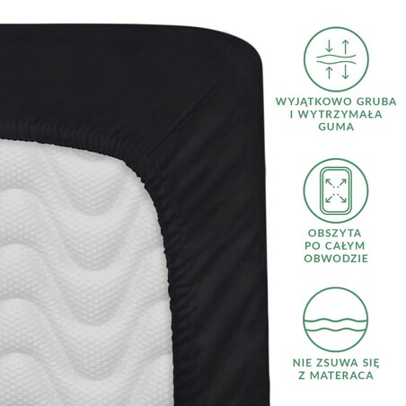 Prześcieradło satynowe z gumką 90x200 kolor Czarny