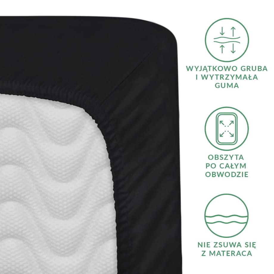 Prześcieradło satynowe z gumką 90x200 kolor Czarny