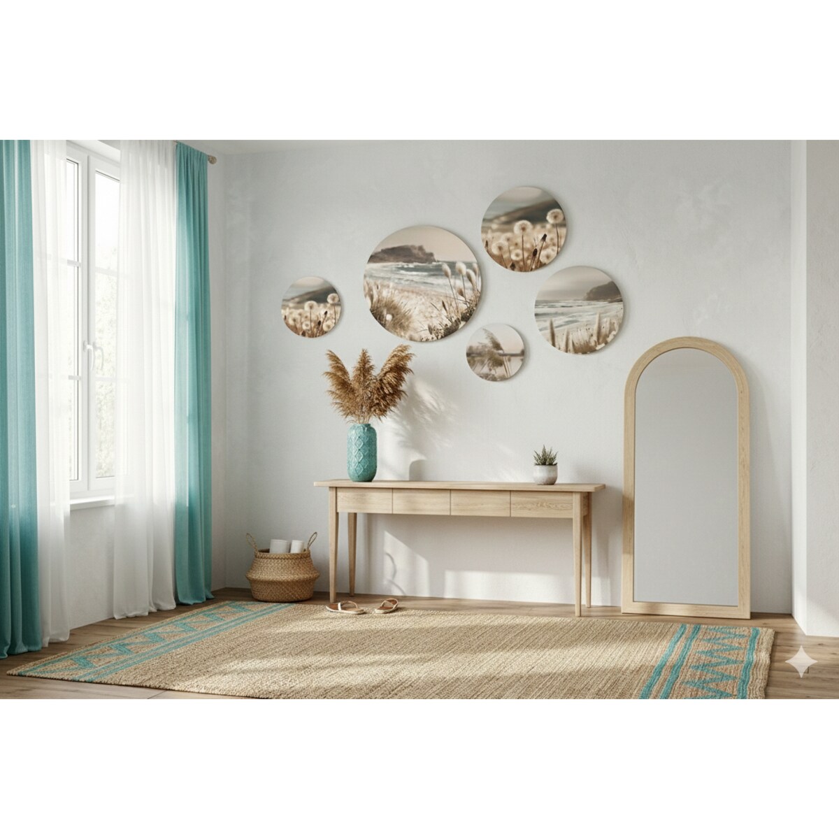 Okrągłe Obrazy na ścianę Beżowy Zestaw do salonu sypialni pokoju Trawy