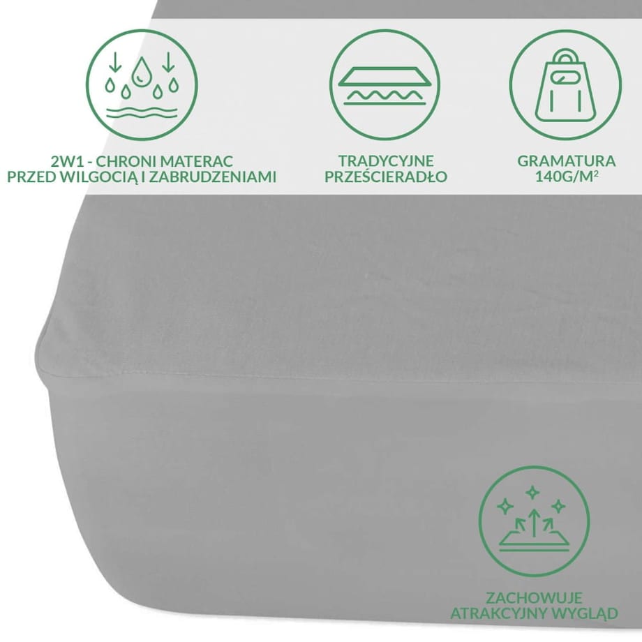 Prześcieradło ochronne wodoodporne z gumką 2w1, rozmiar 90x200 SMARTCEL kolor szary