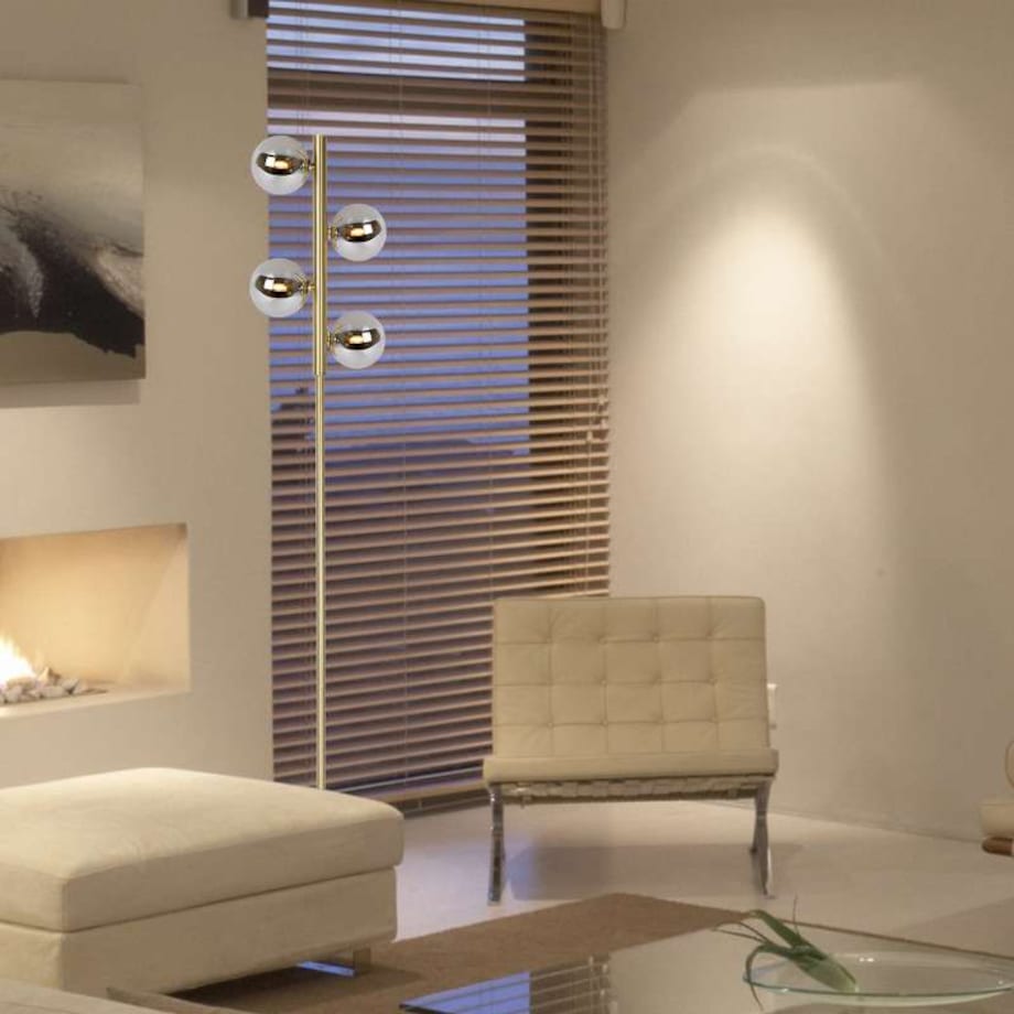 Loftowa LAMPA podłogowa TYCHO 45774/04/02 Lucide stojąca OPRAWA szklane kule przydymione mosiądz