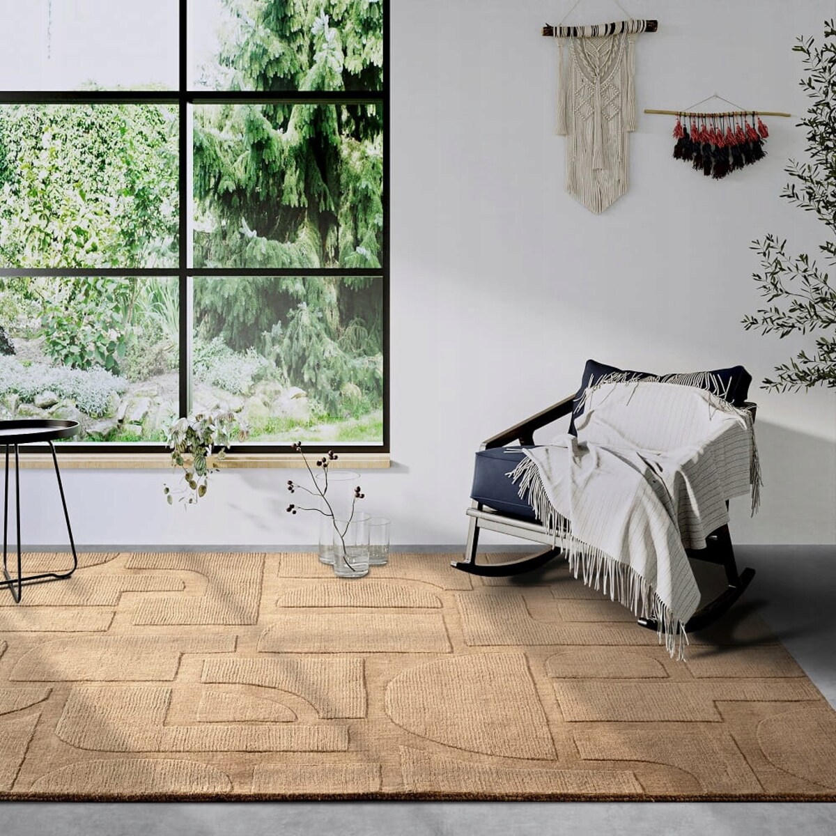 Dywan wełniany do salonu 190x280cm,beżowy tkany ręcznie z efektem 3d