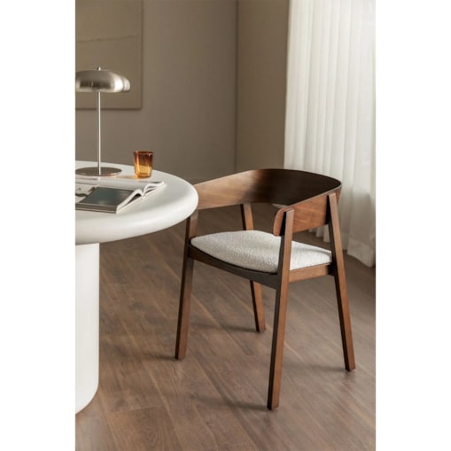 Krzesło drewniane, ciemne drewno + bouclé, Olsen