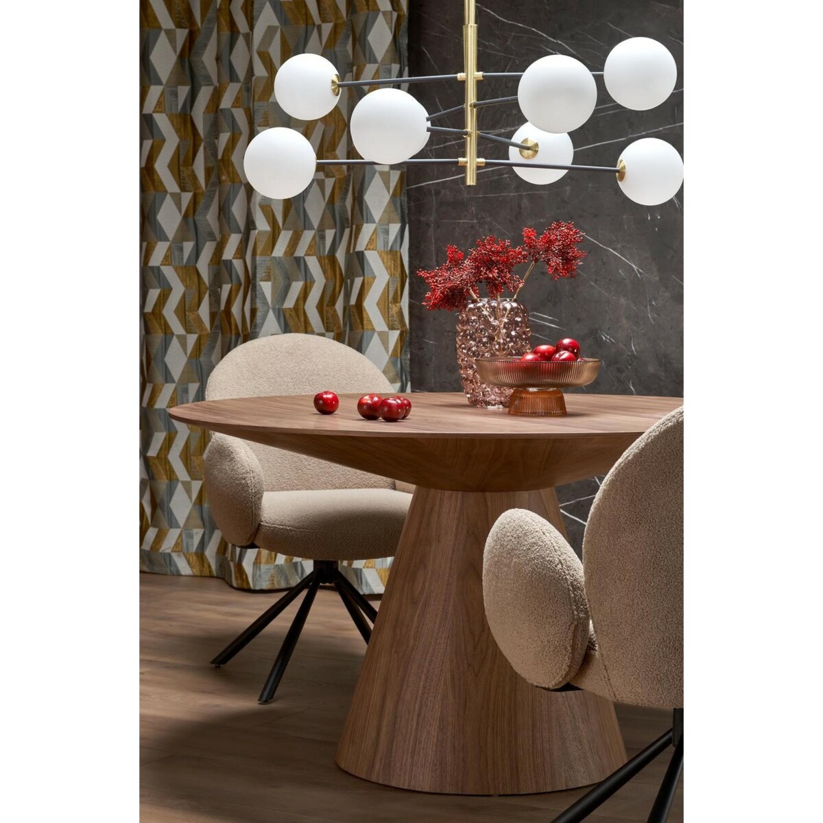 STÓŁ OKRĄGŁY Obituar 136 cm ORZECHOWY 4-5 osobowy