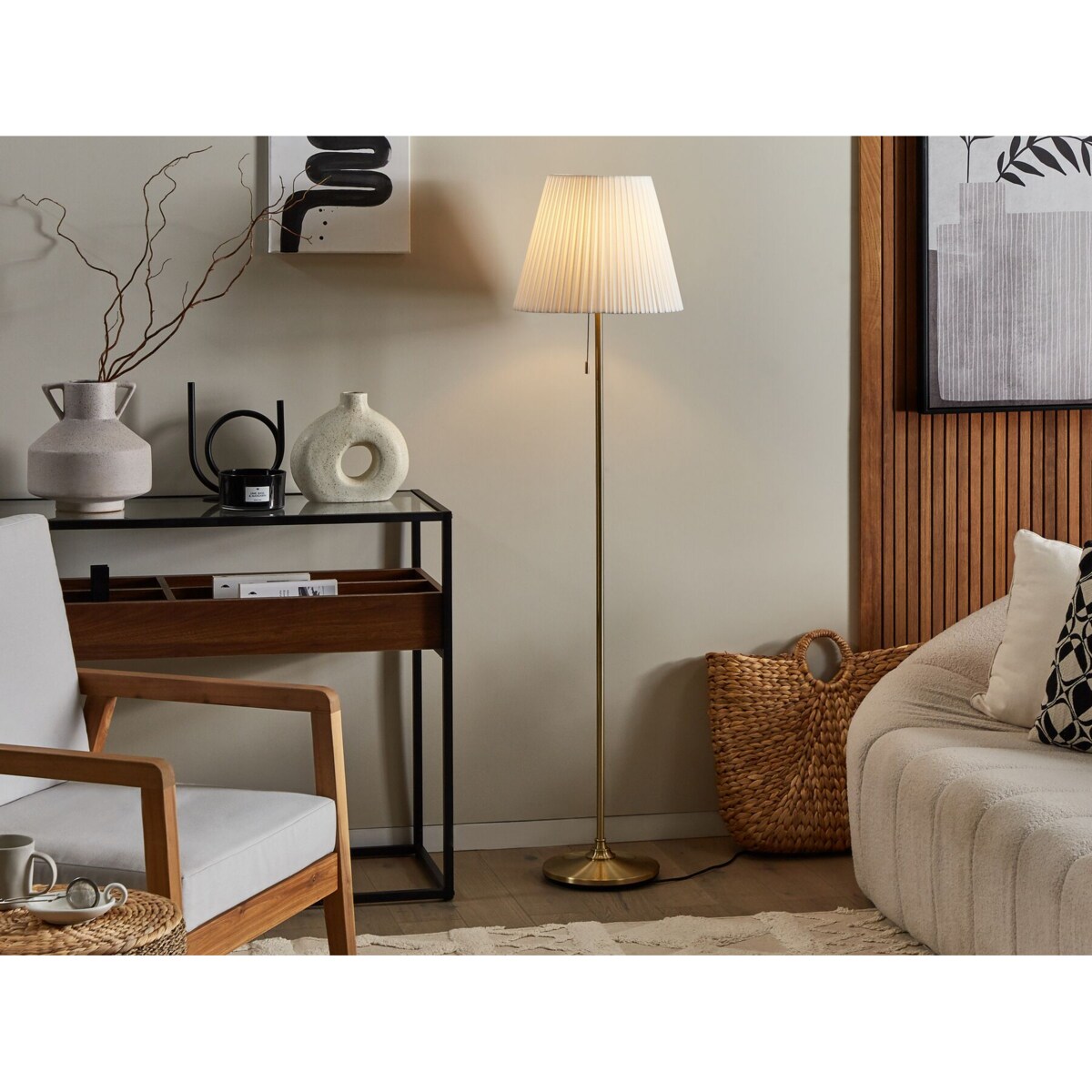 Lampa podłogowa metalowa mosiężno-biała TORYSA