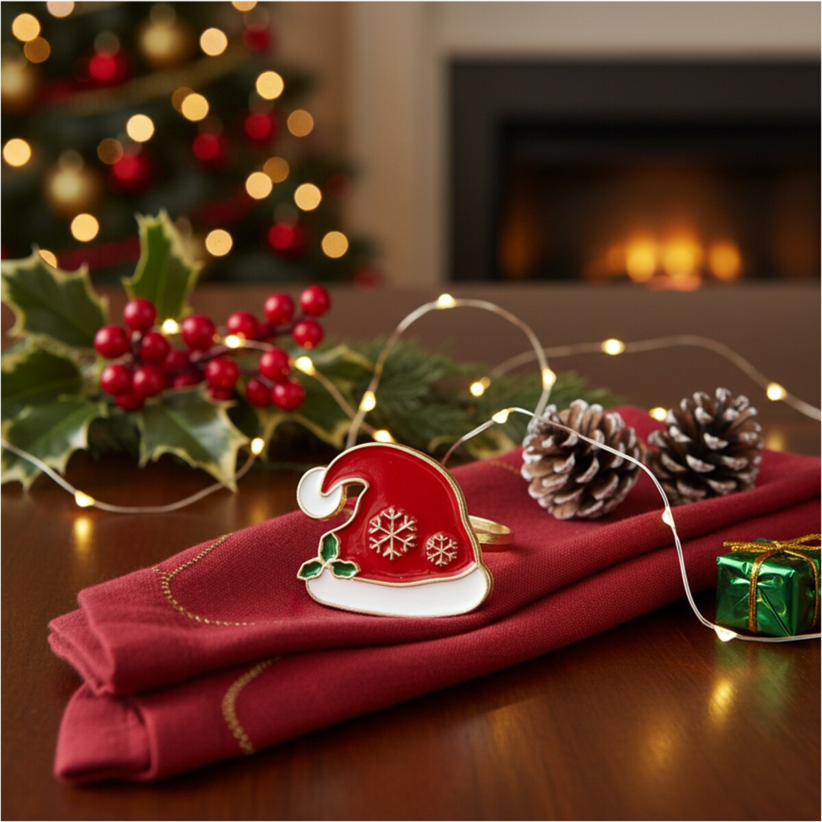 Obrączki Na Serwetki Klamry Pierścienie Do Serwetek Zestaw 4 Szt Wzór Czapka Mikołaj