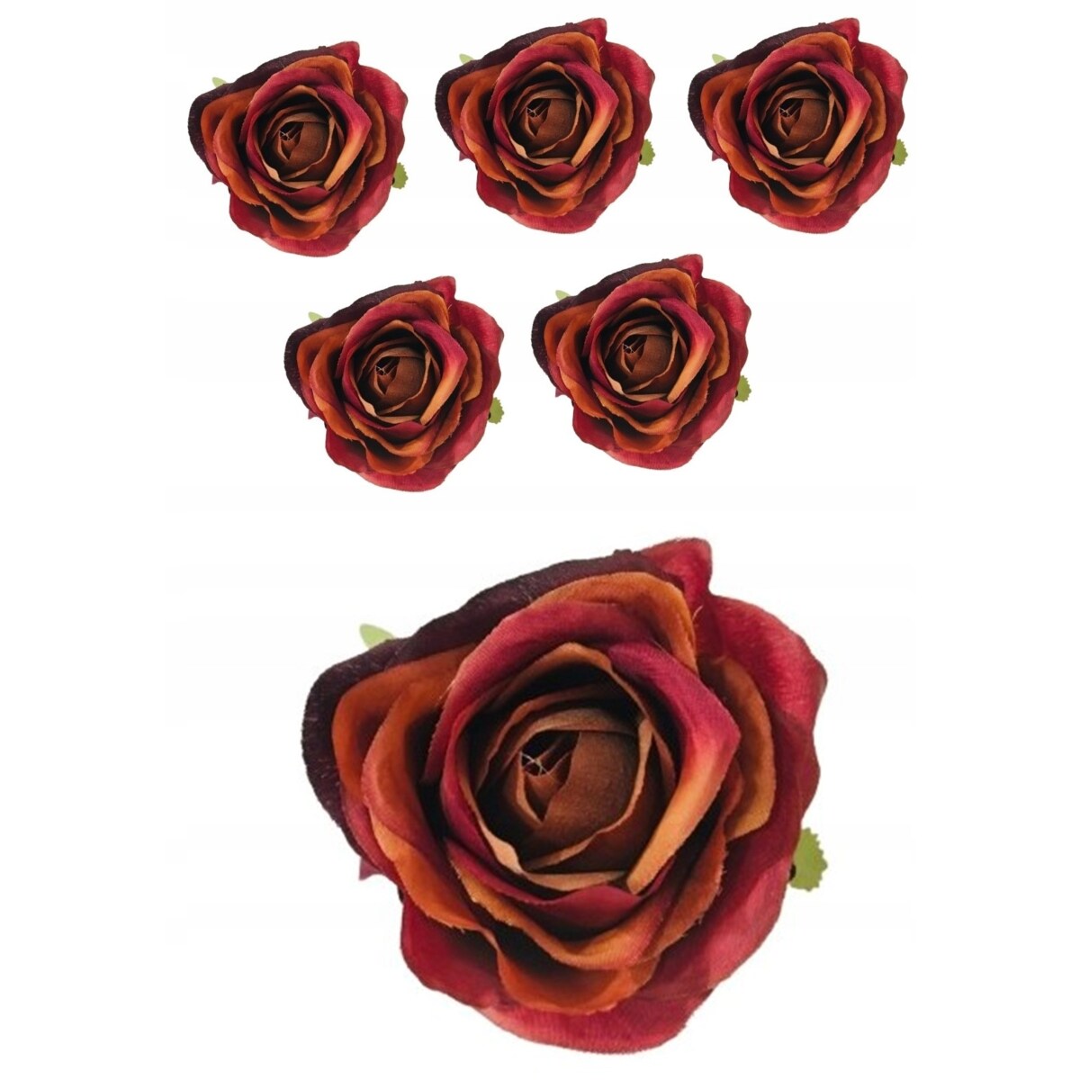 6x Róża sztuczna wyrobowa do wiązanek główka pąk sztuczne kwiaty trzykolor