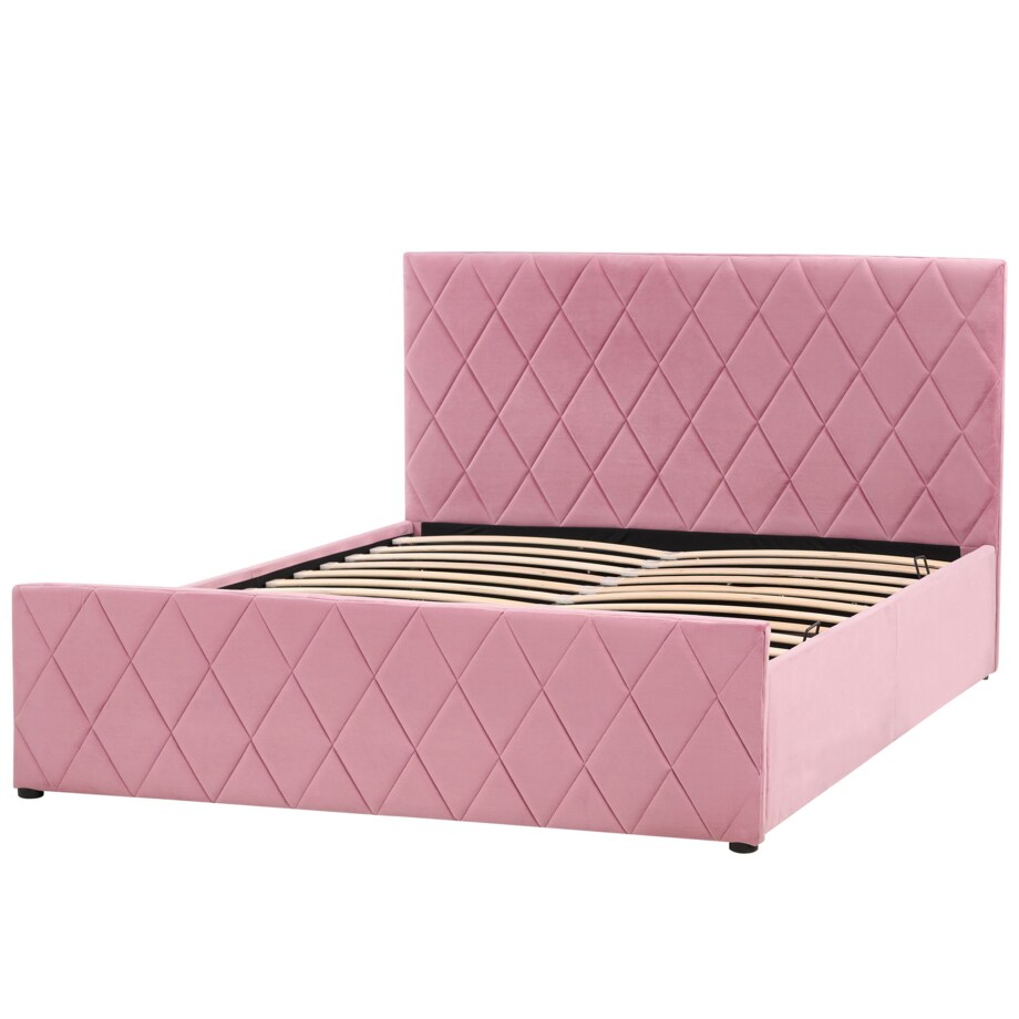 Łóżko z pojemnikiem welurowe 140 x 200 cm różowe ROCHEFORT