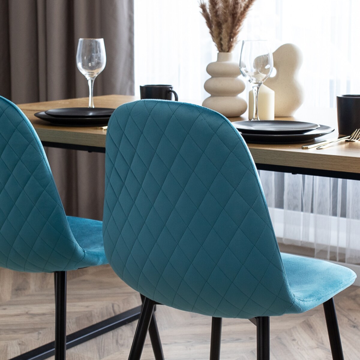 Krzesło tapicerowane turkusowe welur nowoczesne do salonu jadalni