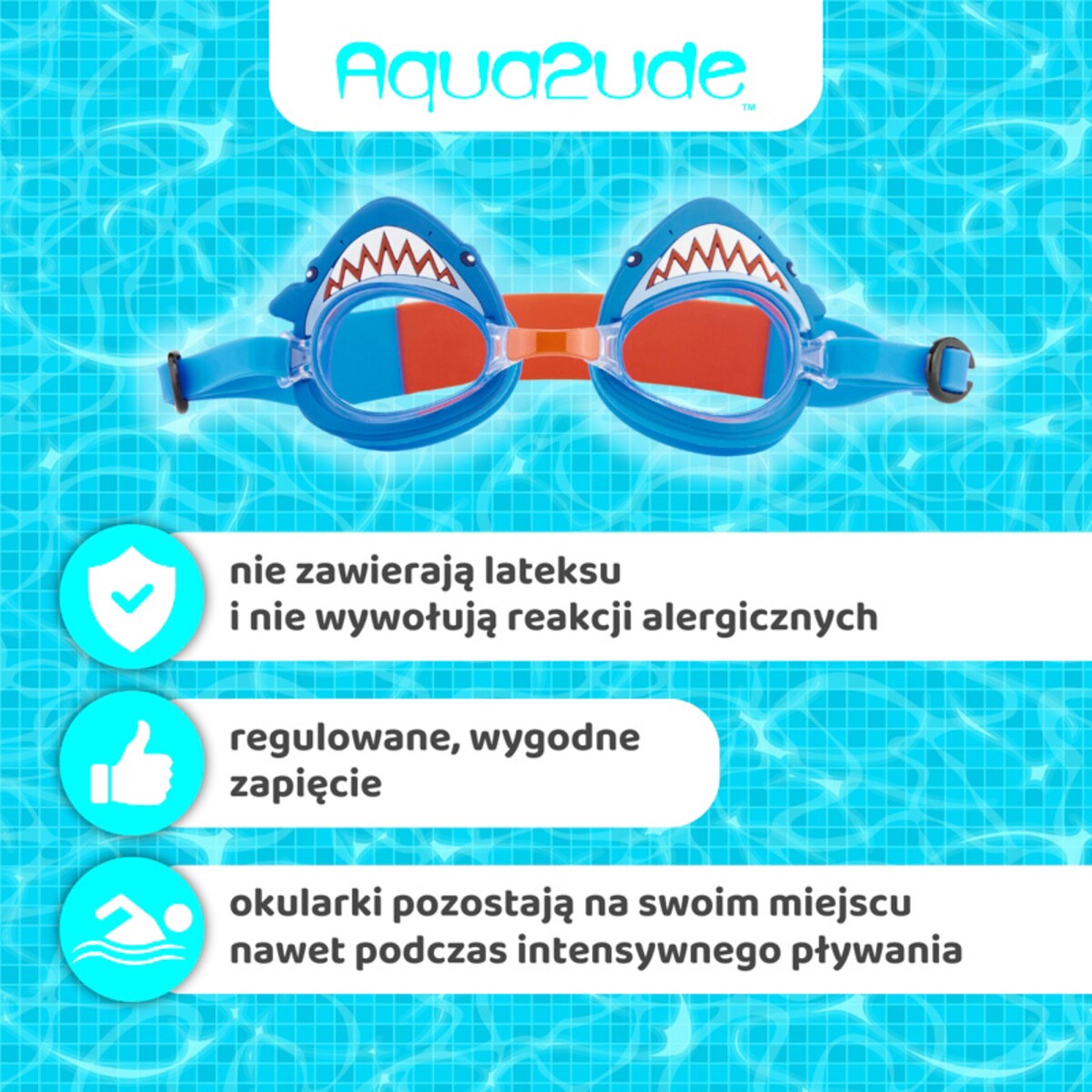 Okulary do pływania dla dzieci na basen Szczęki rekina 2 Aqua2ude