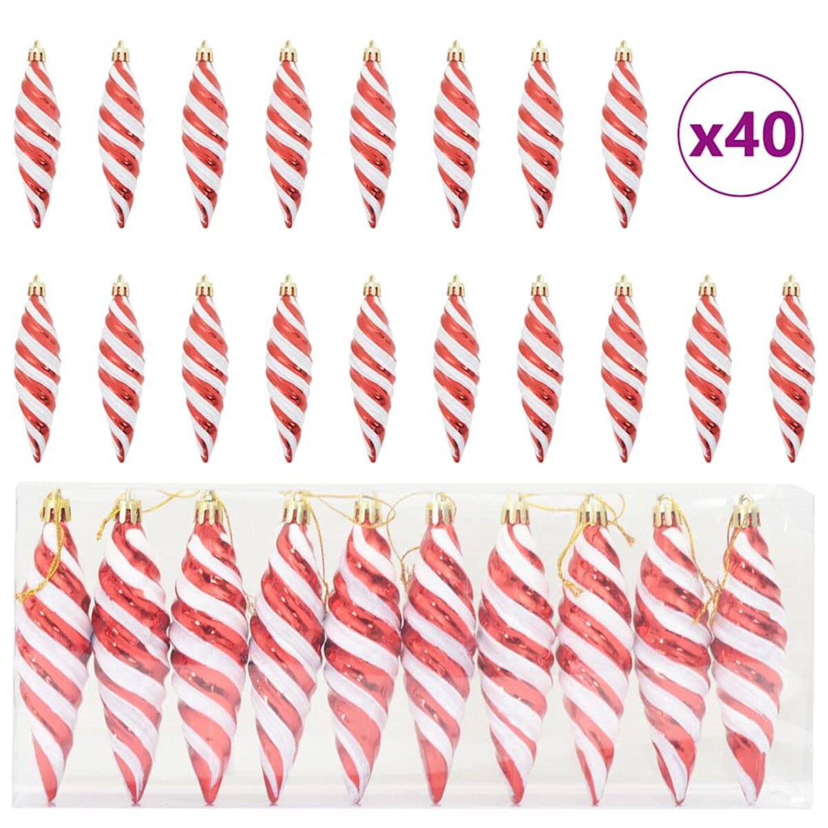 vidaXL Świąteczna kula w spiralnym kształcie 40 pcs Czerwony