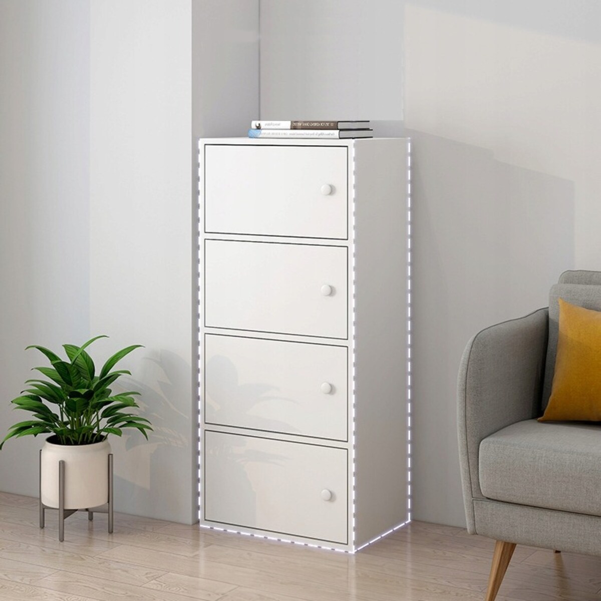 Biały regał komoda 102 cm 4 półki drewniany styl skandynawski