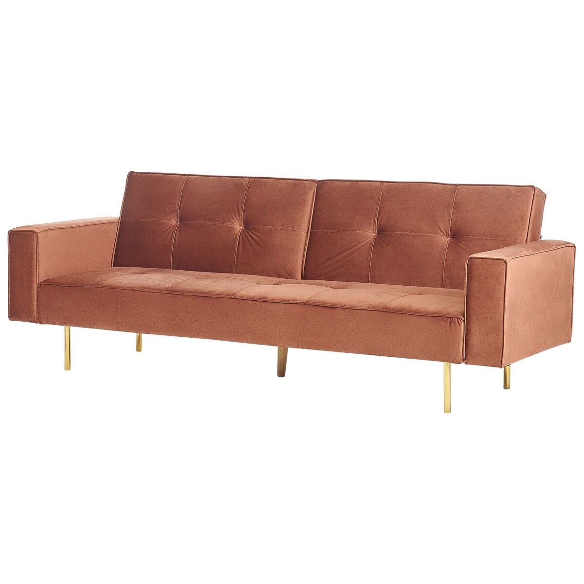 Sofa rozkładana welurowa złoty brąz VISNES