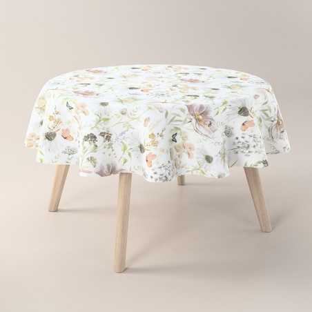 Obrus okrągły 160 x 160 cm pastelowe kwiaty na białym tle
