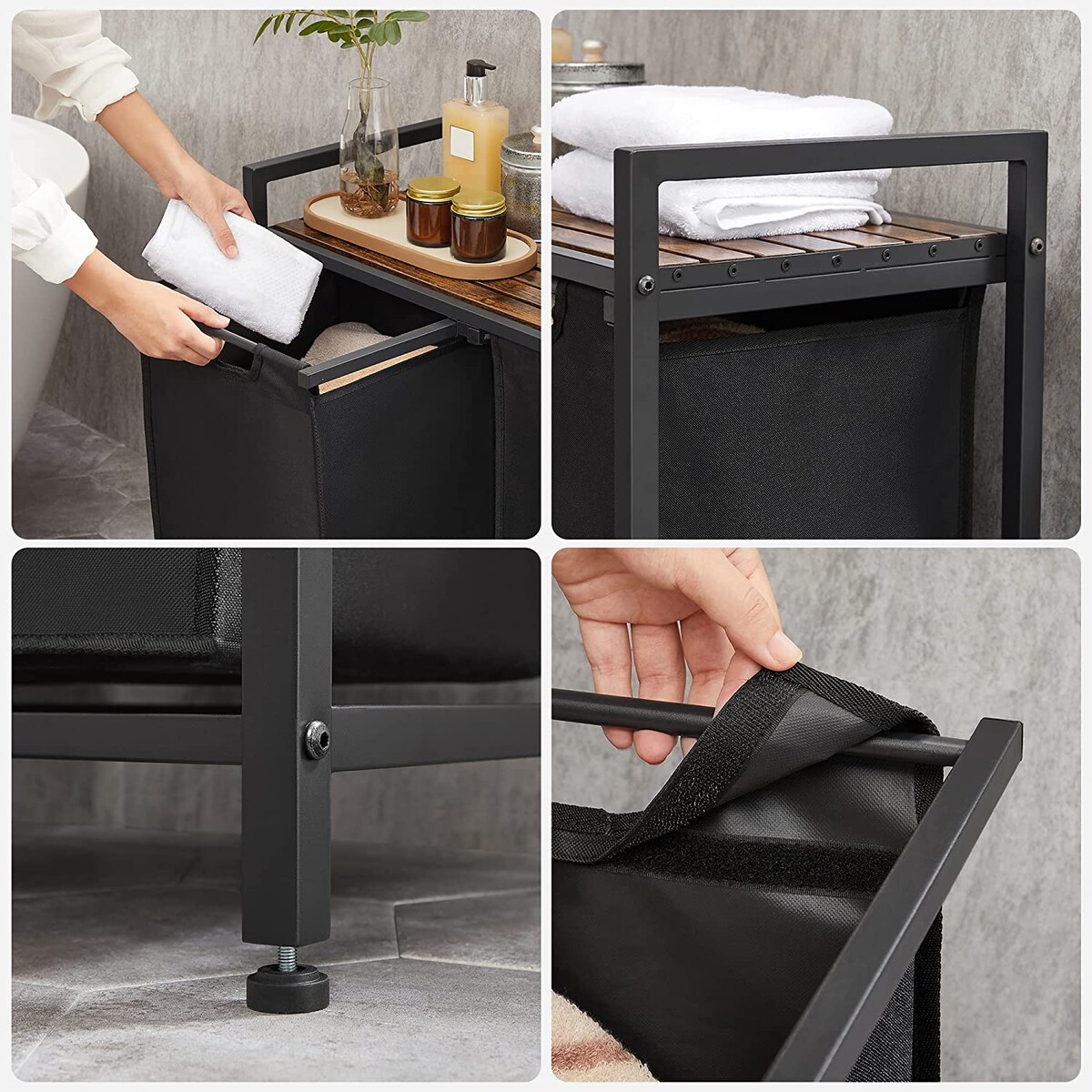 Szafka Łazienkowa / Kosz 73X33X72 Cm Rustykalny Brąz, Czarny