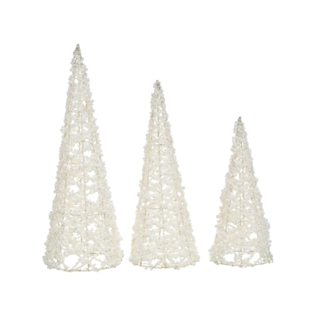 Zestaw 3 figurek dekoracyjnych ROSAN Choinka 40/50/60 cm Biały