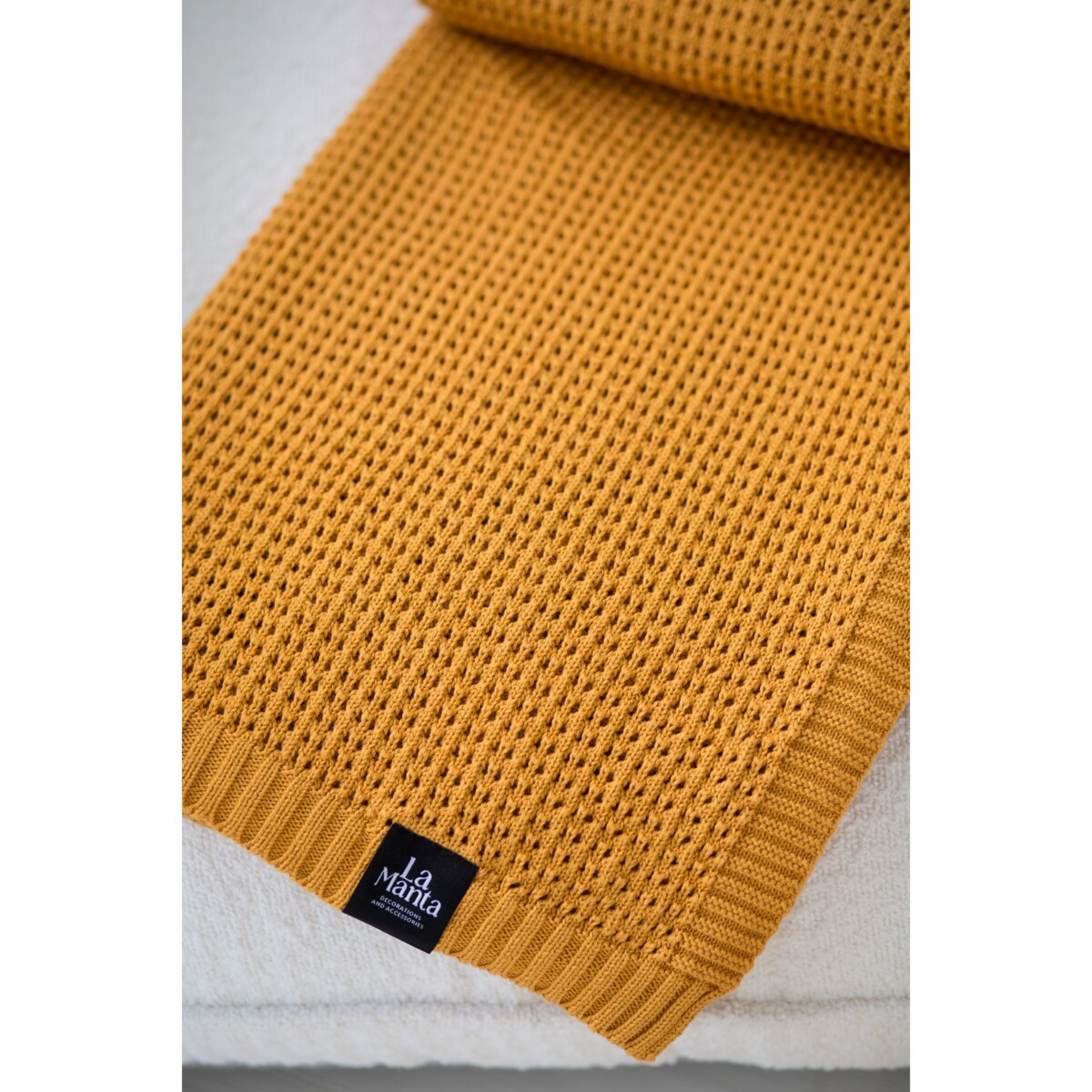 Pled boho musztardowy, 130 x 160 cm, La Manta