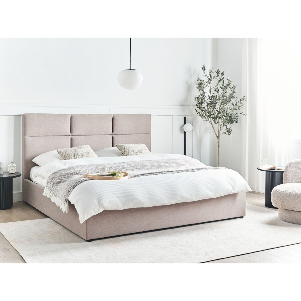 Łóżko z pojemnikiem LAGORD 180 x 200 cm Beżowoszary