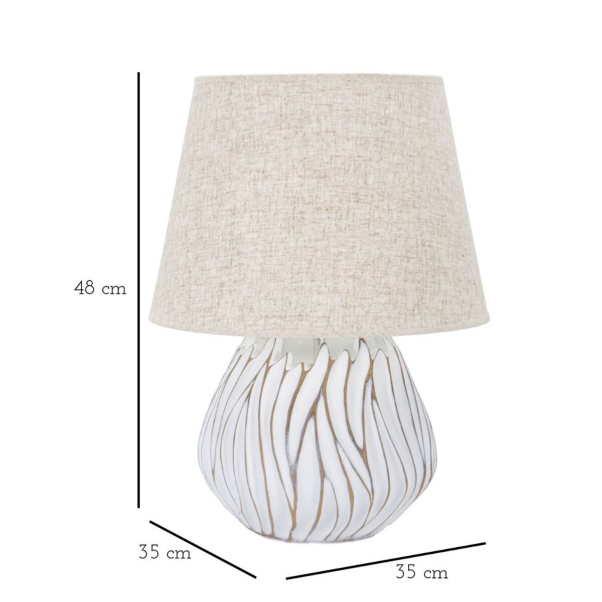 Lampa stołowa Polyresinhonduras, kolor bielony i brązowy, żywica syntetyczna, żelazo i tkanina, 35 x 35 x 48 cm, 1 x E27, max. 40 W, Mauro Ferretti