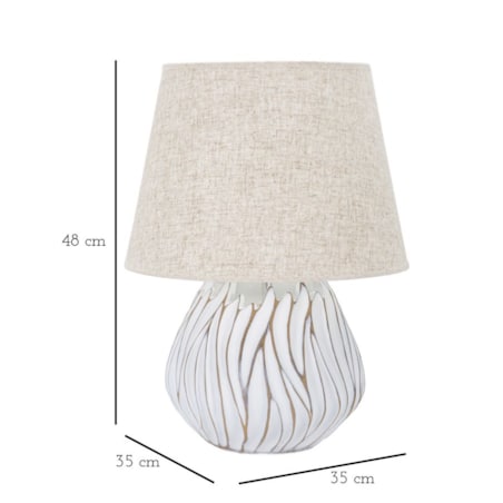 Lampa stołowa Polyresinhonduras, kolor bielony i brązowy, żywica syntetyczna, żelazo i tkanina, 35 x 35 x 48 cm, 1 x E27, max. 40 W, Mauro Ferretti