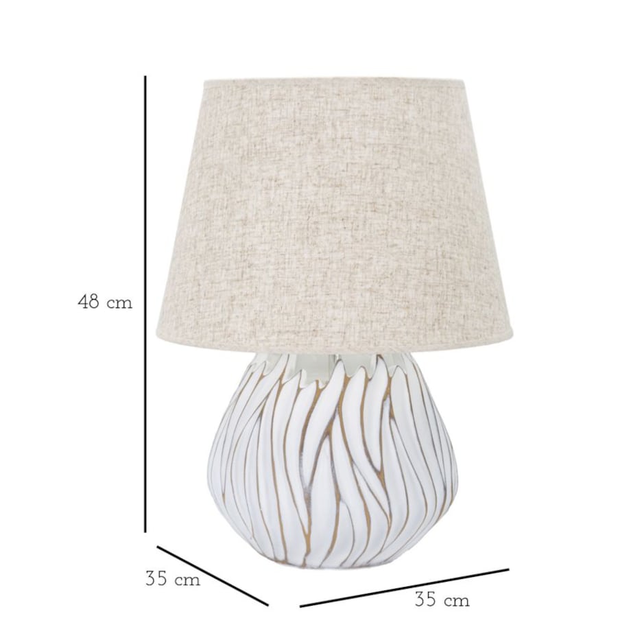 Lampa stołowa Polyresinhonduras, kolor bielony i brązowy, żywica syntetyczna, żelazo i tkanina, 35 x 35 x 48 cm, 1 x E27, max. 40 W, Mauro Ferretti