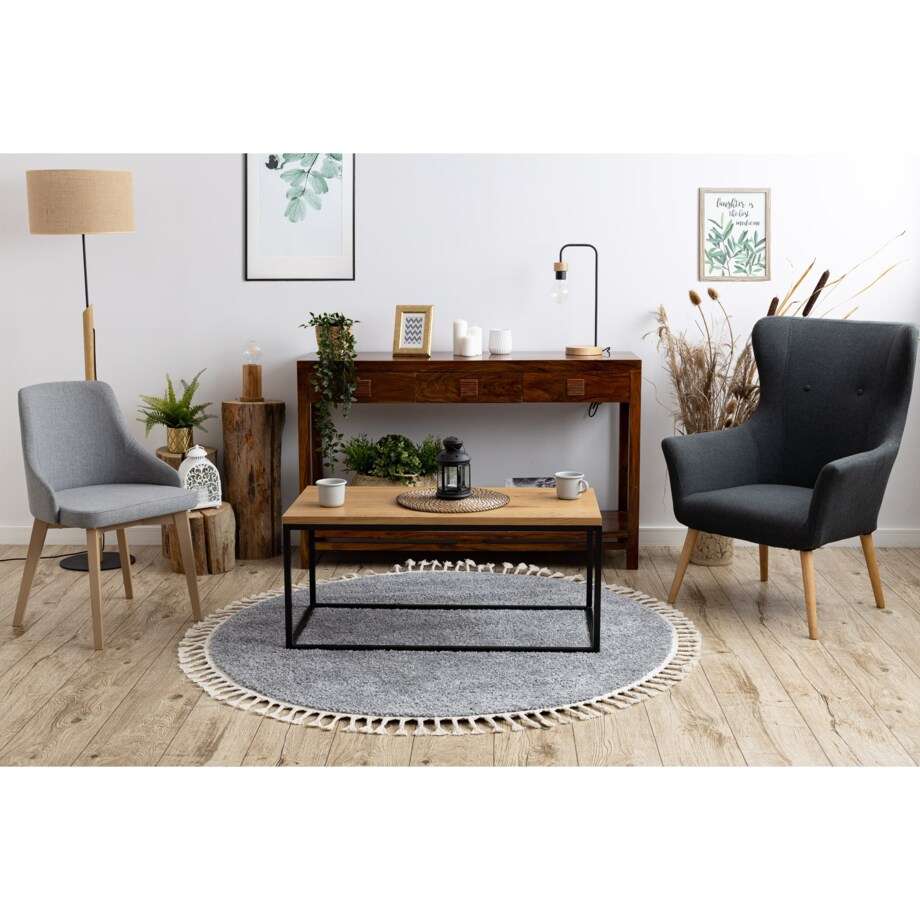 Dywan BERBER 9000 koło szary jasny Frędzle koło 160 cm