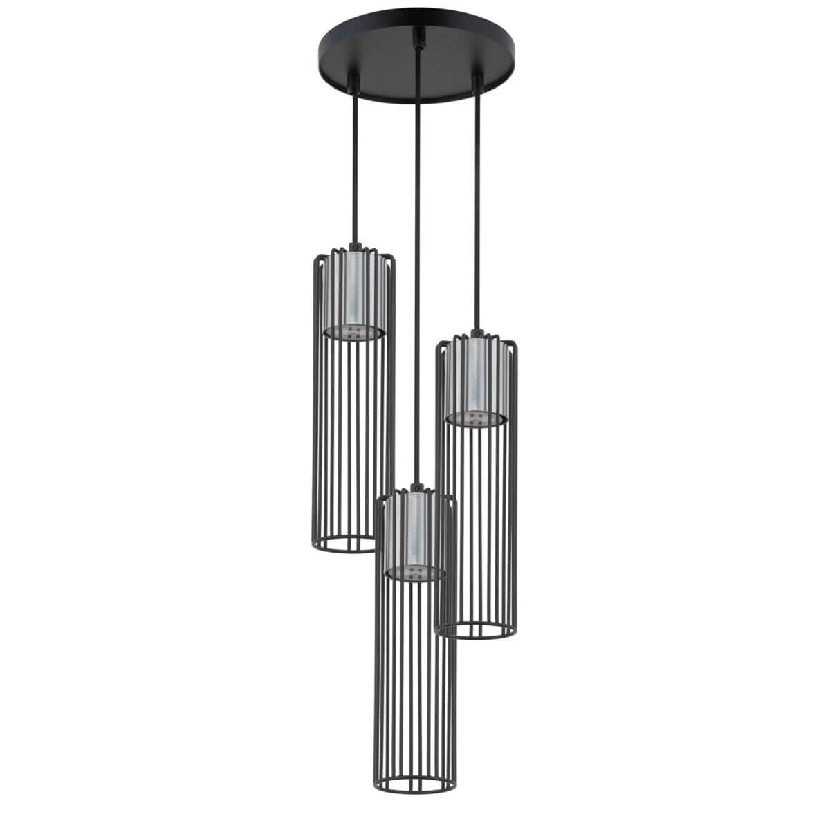 3-płomienna lampa wisząca Fobia druciana czarna srebrna